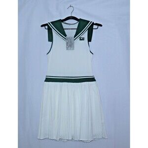 NWT OYROSY Knit V-neck White Pleated Mini Dress Sporty Golf Tenniscore Casual S